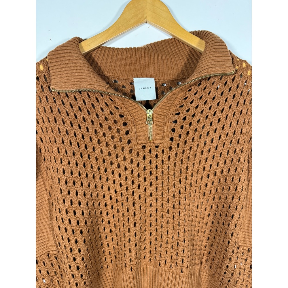 Varley Gaines Half Zip Knit Sweater Vest Tobacco Brown Cotton Crochet Large